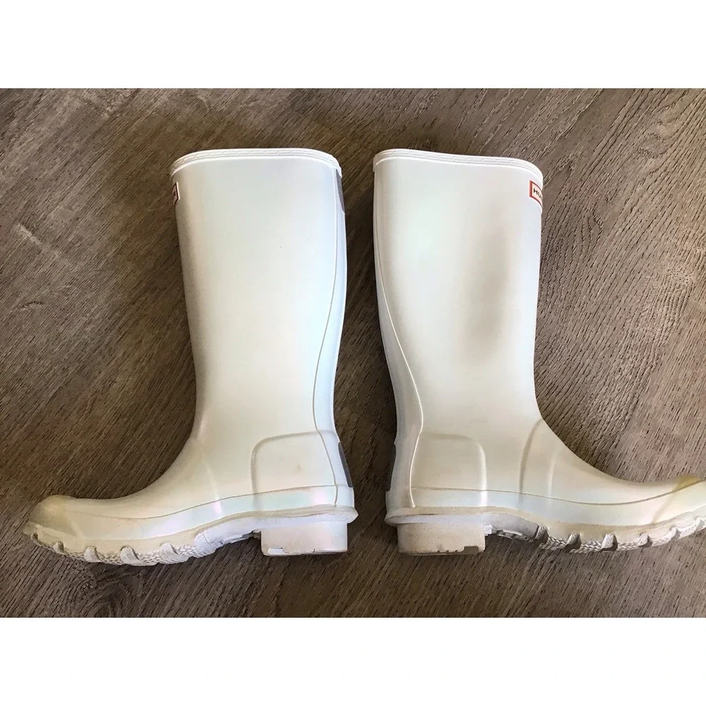Hunter Youth Girls Size 5 Rain Boots White Pearlescent Nebula Size Kids Boot